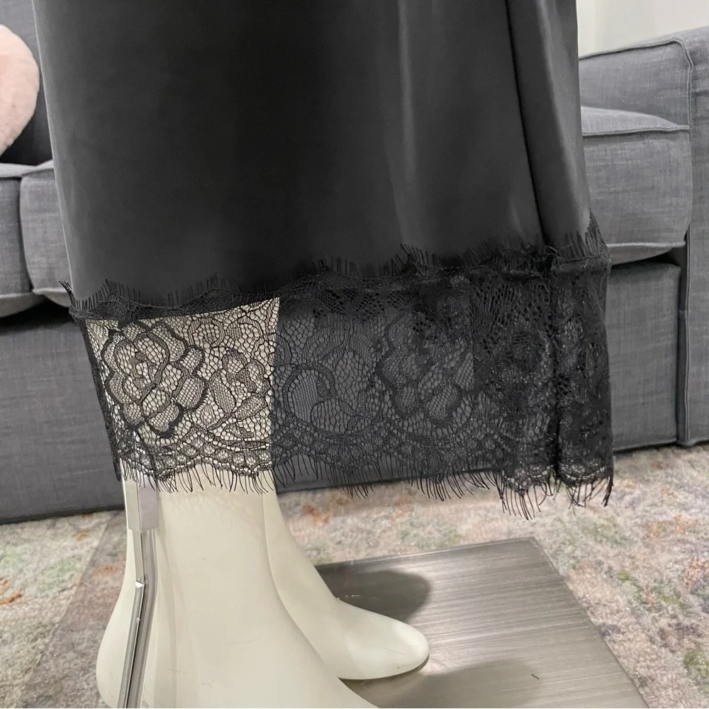 NWT KAFFE KAhilda Skirt Size Medium (Danish 38) Silky Black with Lace Trim - Picture 6 of 16